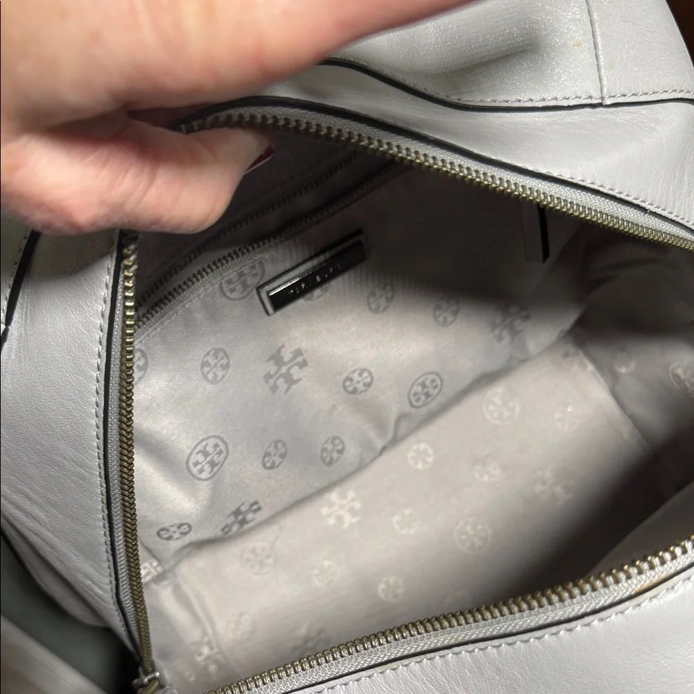 Tory Burch Fleming Satchel Gray Quilted Leather Chain Strap